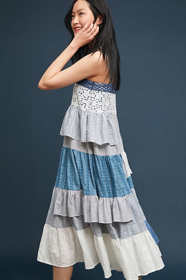Slide View: 1: Tiered Patchwork Midi Dress