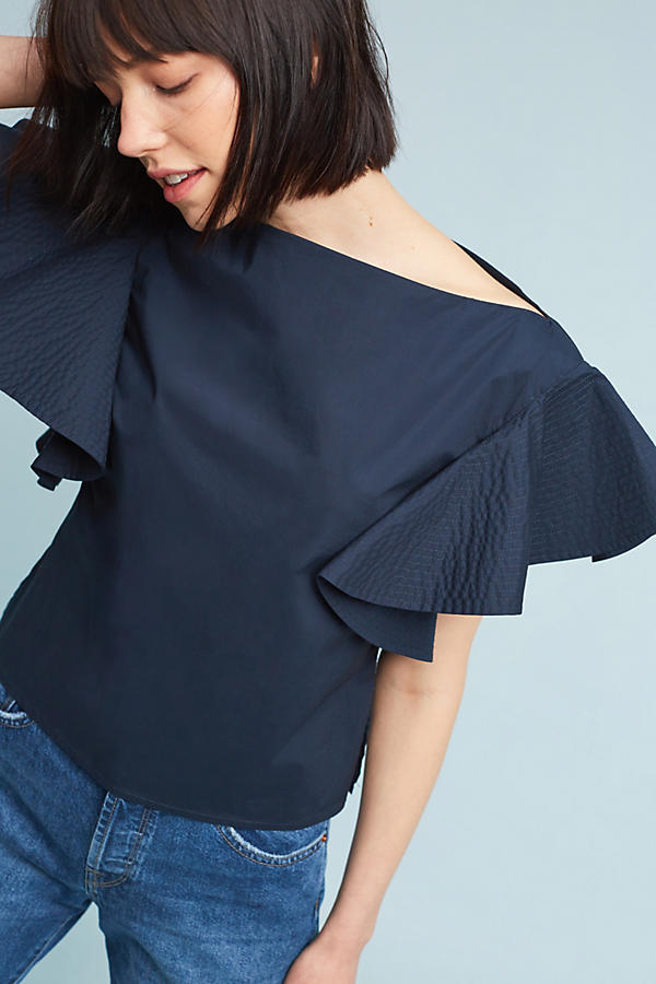 Slide View: 1: Ruffled Poplin Top
