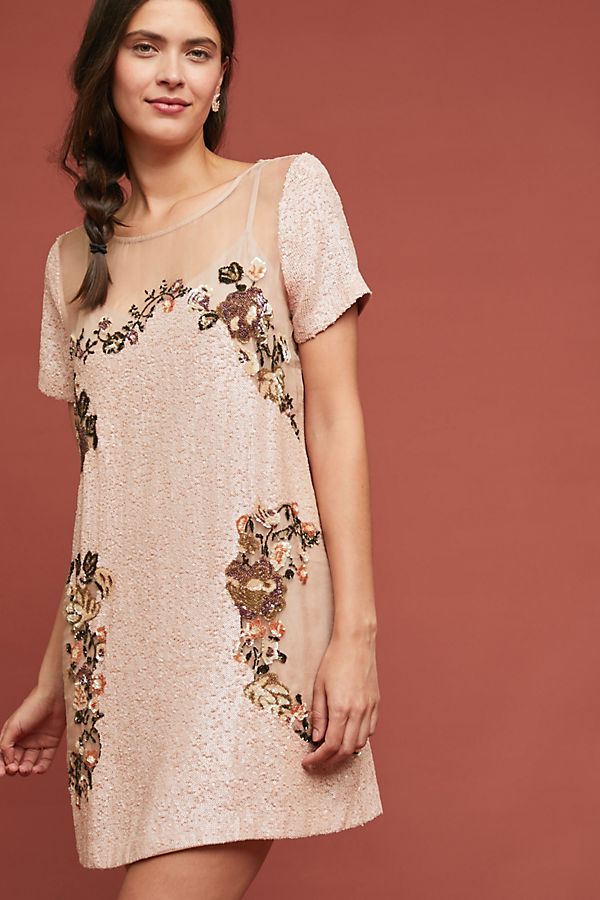 Slide View: 1: Sequin Silk Mini Dress