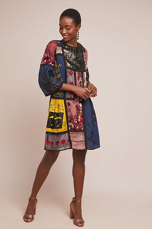 Slide View: 1: Sequin Patchwork Dress