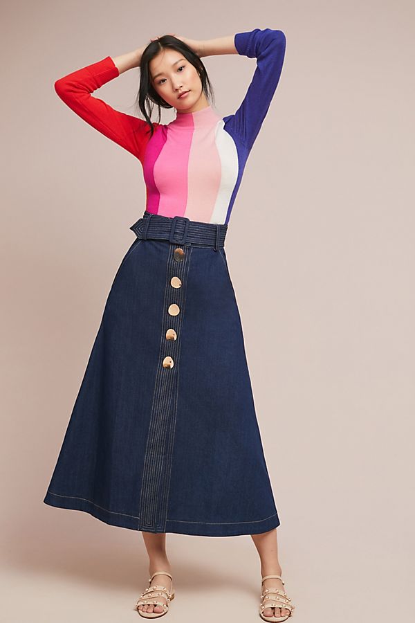 Slide View: 1: PAPER London Wallace Belted Denim Skirt