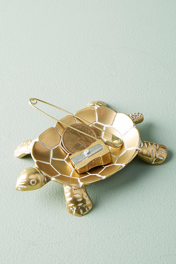 Slide View: 1: Brass Turtle Trinket Dish