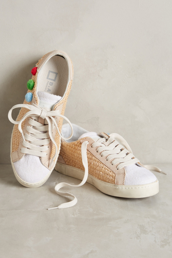 Slide View: 1: D.A.T.E. Hill Low Raffia Pompom Sneakers