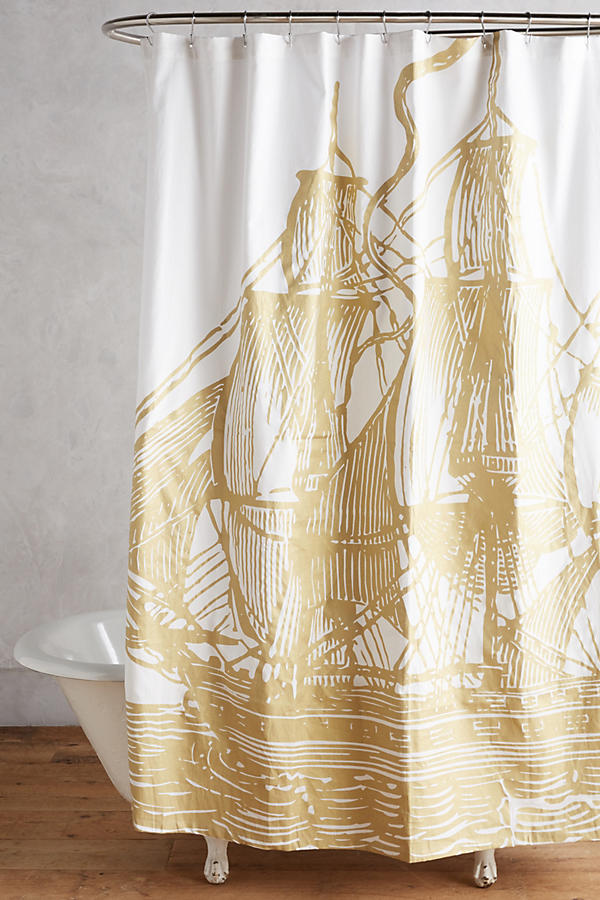 Slide View: 1: Golden Ship Shower Curtain