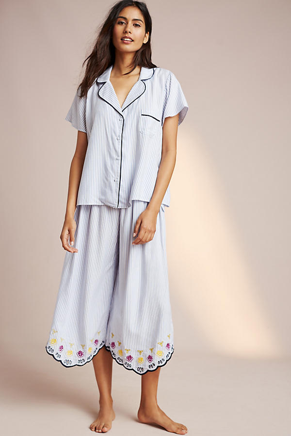 Slide View: 1: Embroidered Pinstripe Sleep Pants