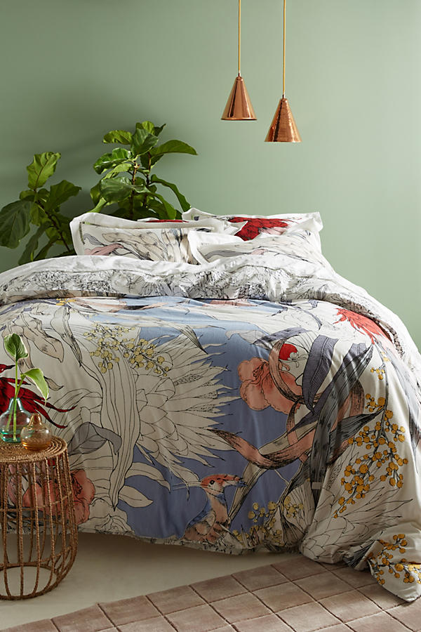 Slide View: 1: Longina Sketched Songbird Duvet Cover