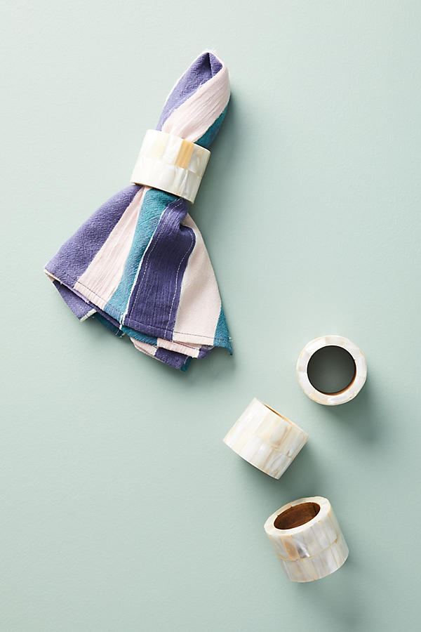Slide View: 1: Mother-Of-Pearl Napkin Ring Set