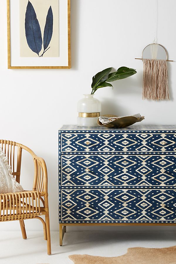 Slide View: 1: Ikat Inlay Three-Drawer Dresser