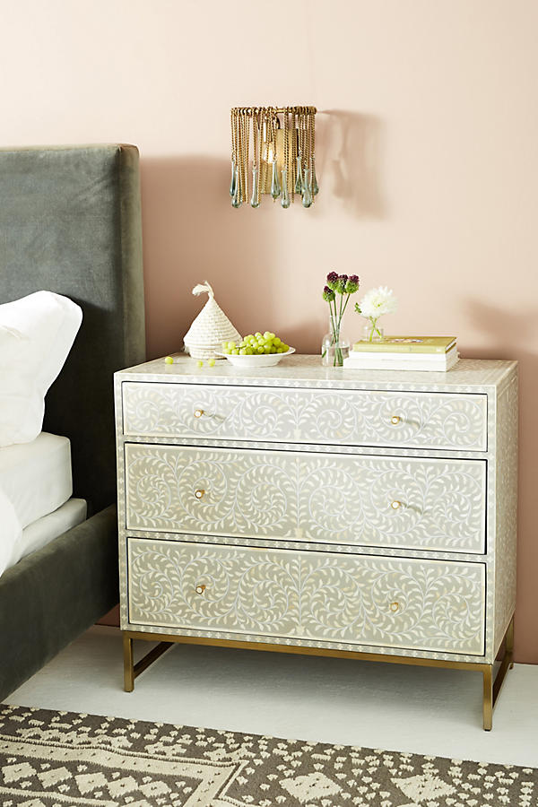 Slide View: 1: Scroll Vine Inlay Three-Drawer Dresser