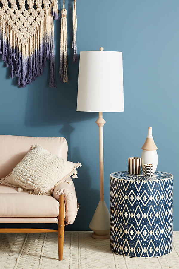 Slide View: 1: Ikat Inlay Drum Side Table