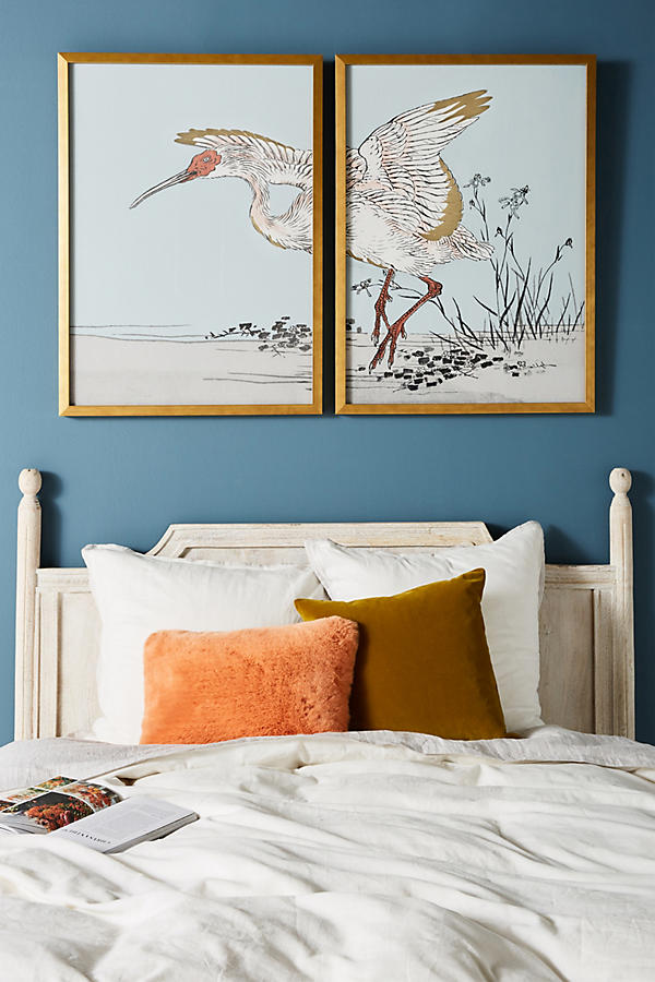 Slide View: 1: Gilded Heron Diptych Wall Art