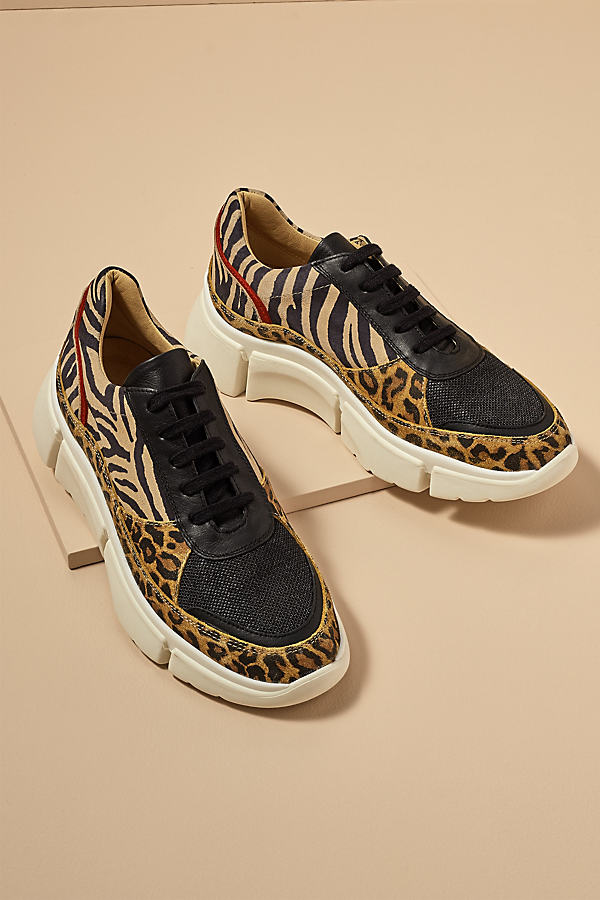 Anthropologie Chunky Animal Print Trainers In Black