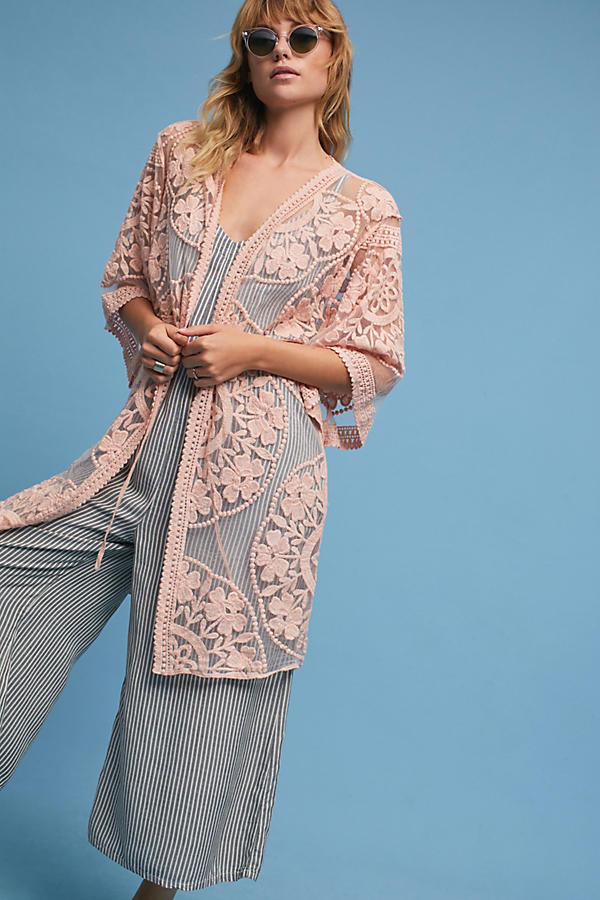 Slide View: 1: Dusty Rose Lace Kimono