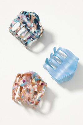 Anthropologie Scalloped Tortoise Hair Clip Set In Blue  display picture 3