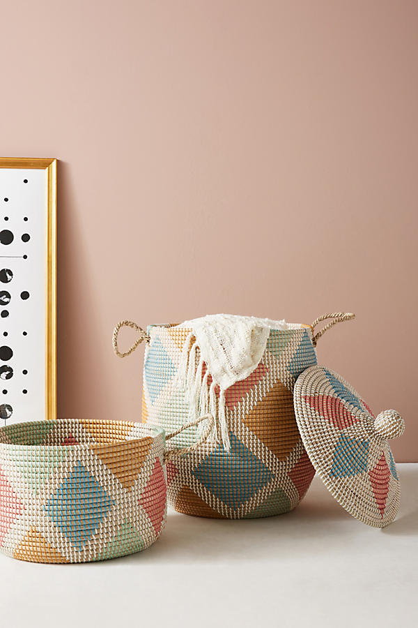 Slide View: 2: Diamond Rattan Storage Basket