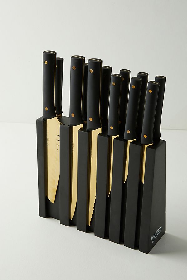 Slide View: 1: Golden 13-Piece Knife Block Set