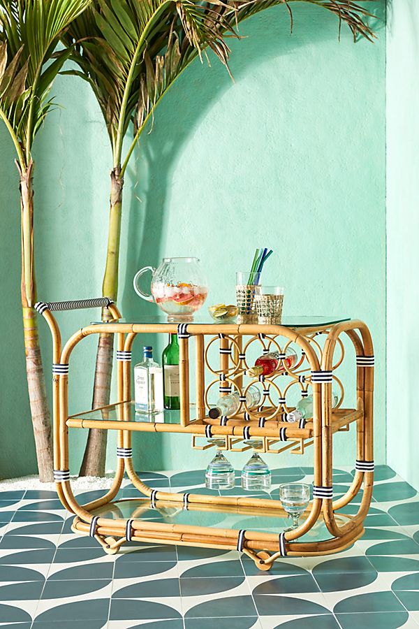 Slide View: 1: Wrapped Rattan Indoor/Outdoor Bar Cart
