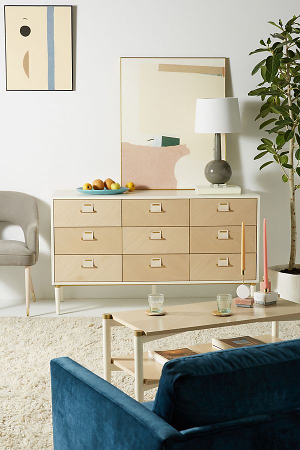 Slide View: 1: Geo-Marquetry Nine-Drawer Dresser
