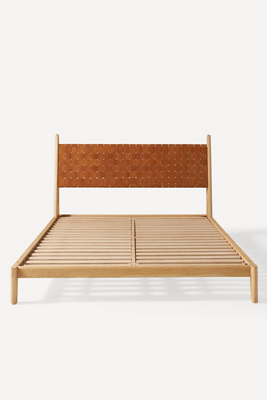 Anthropologie Leather Cove Bed By  In Beige Size Q Top/bed In Beige