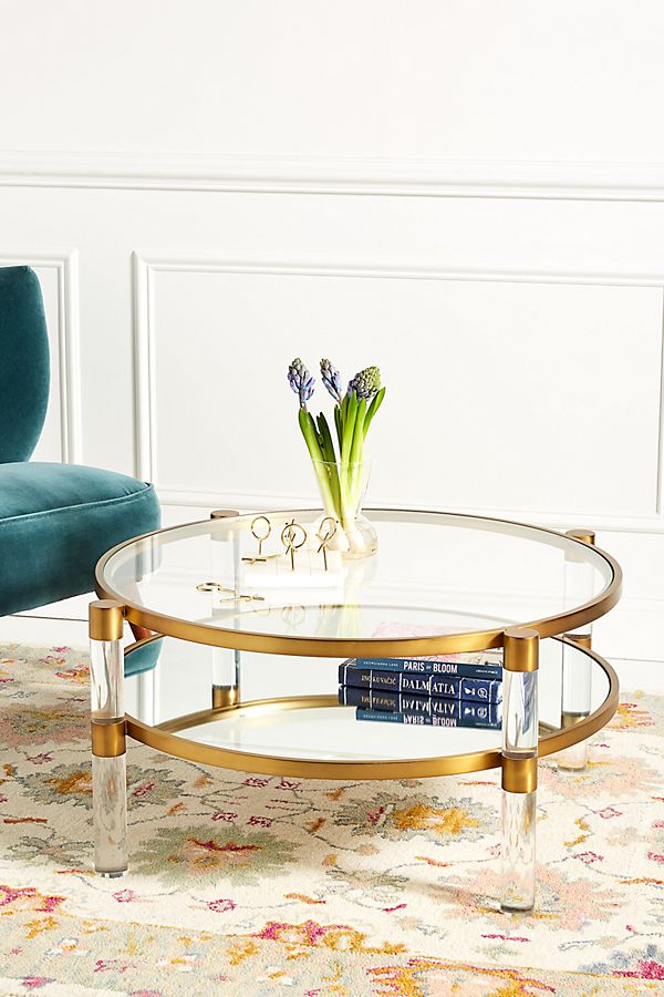 Slide View: 1: Oscarine Lucite Mirrored Round Coffee Table