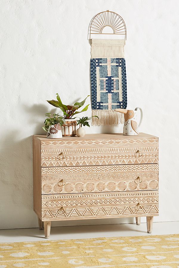 Slide View: 1: Handcarved Delhi Three-Drawer Dresser