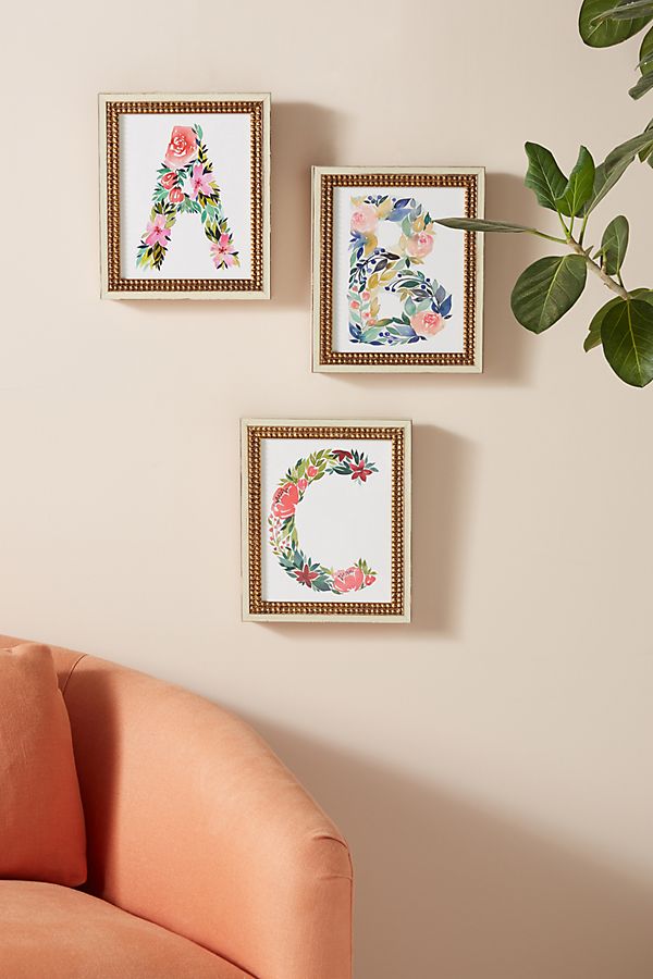 Slide View: 1: Floral Monogram Wall Art