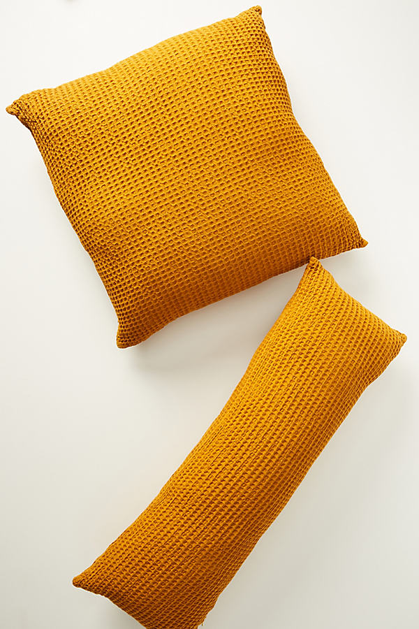 Anthropologie Woven Waffle Pillow In Orange