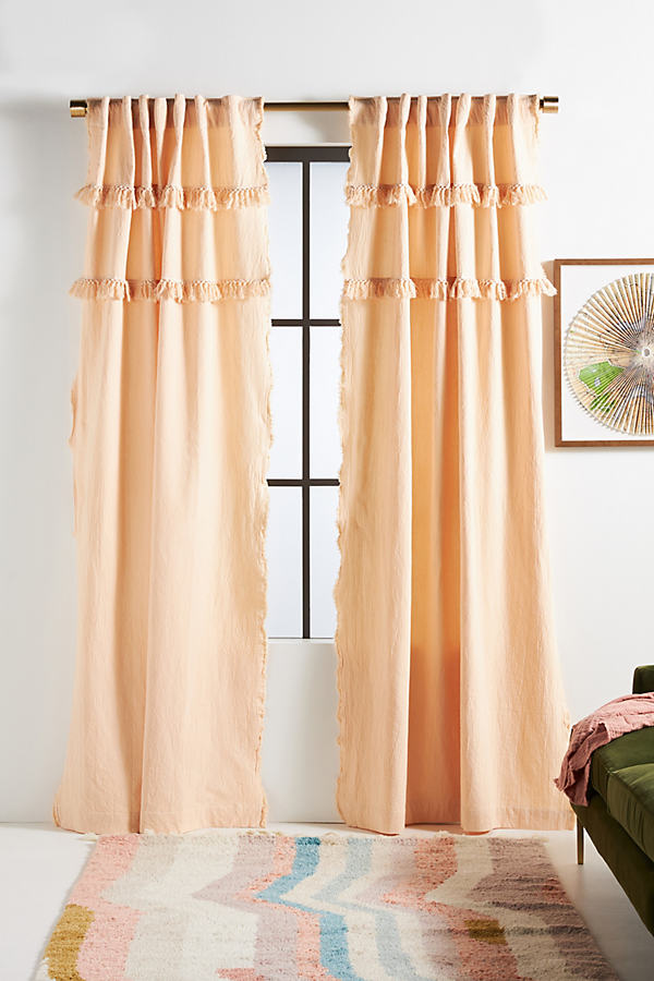 Anthropologie Tasseled Cassie Curtain By  In Pink Size 50x84
