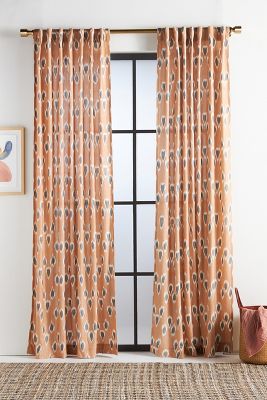 Anthropologie Ikat Dotted Curtain By  In Yellow Size 50x84