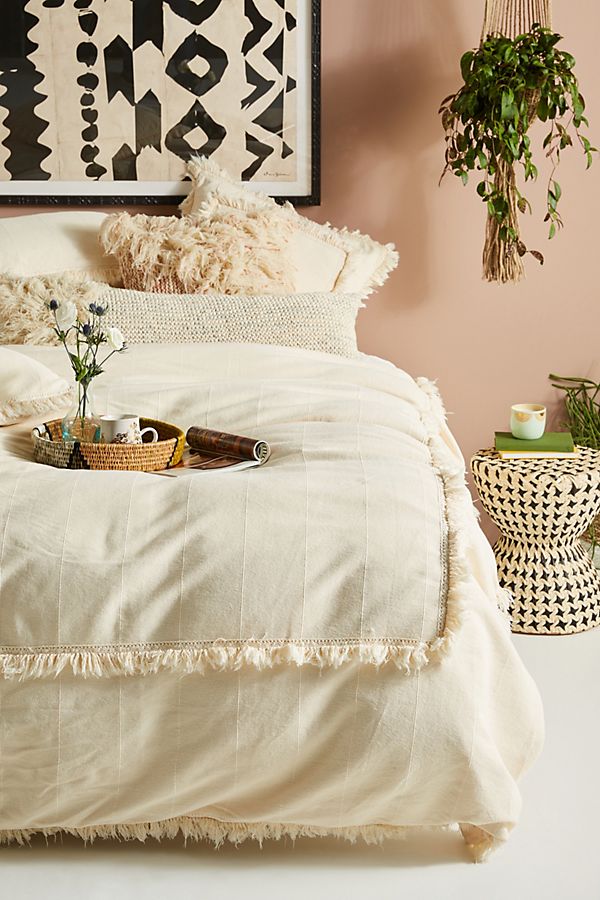 Slide View: 1: Fringed Matelasse Duvet Cover