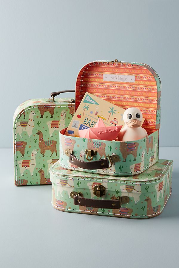 Slide View: 1: Llama Decorative Suitcase Set
