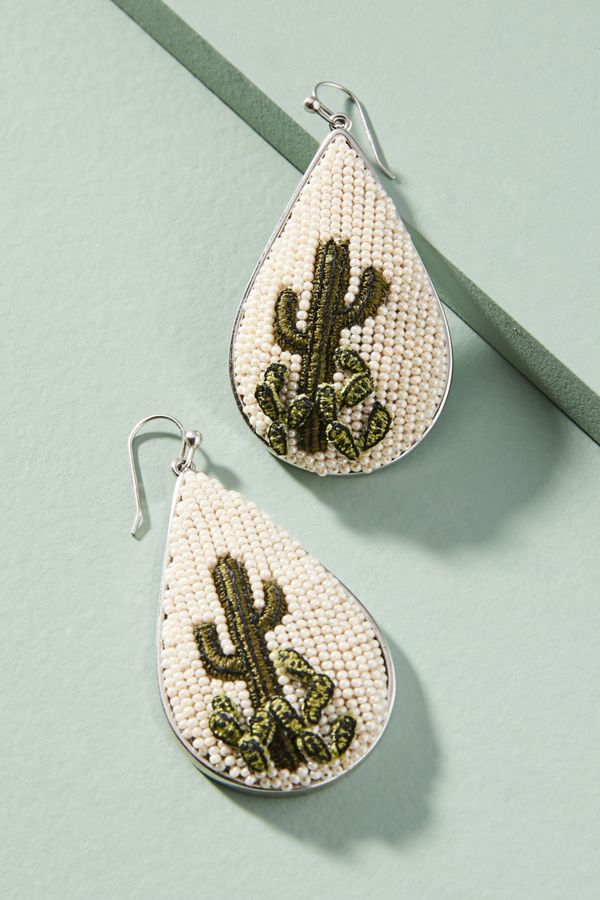 Beaded cactus drop earrings