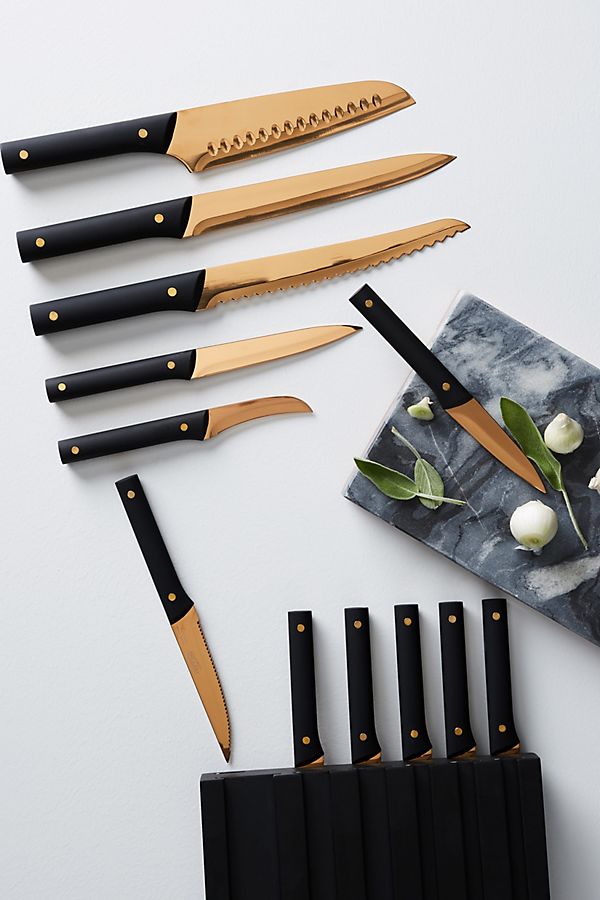 Slide View: 1: Bronzed 13-Piece Knife Block Set