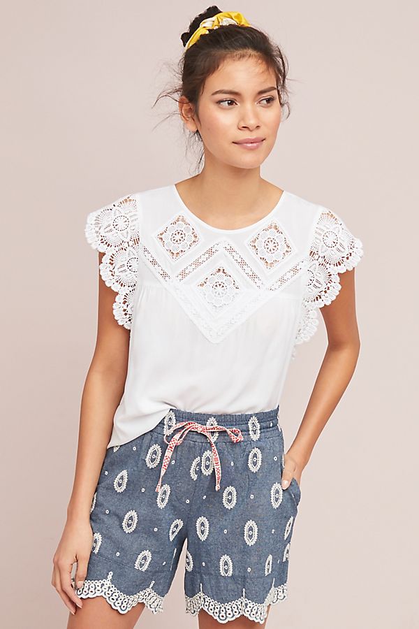 Slide View: 1: Eyelet Chambray Shorts