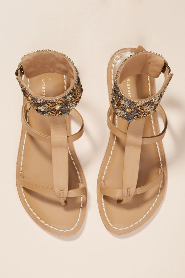 Anthropologie Beaded Ankle Strap Sandals Anthropologie
