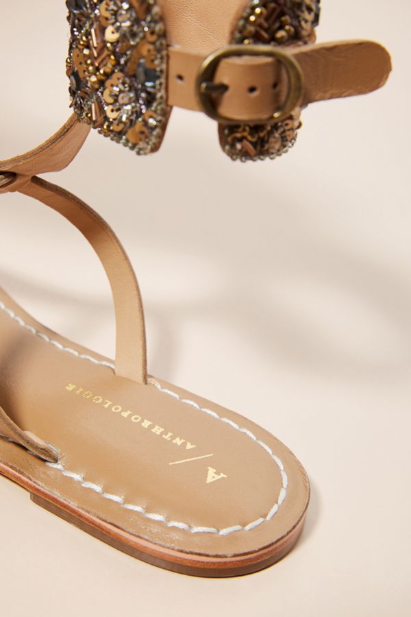Anthropologie Beaded Ankle Strap Sandals Anthropologie