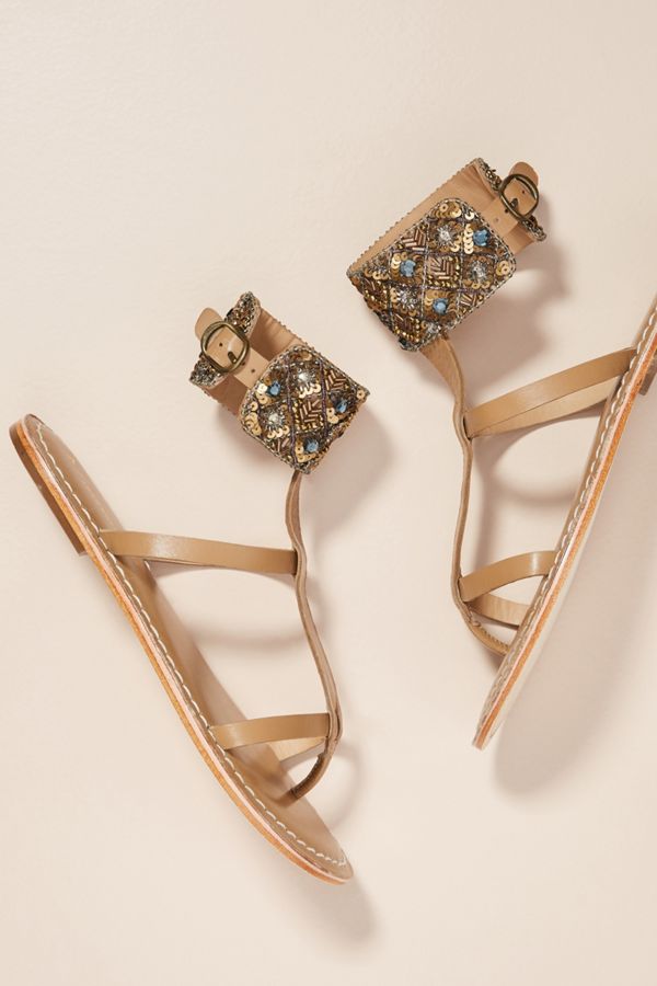 Anthropologie Beaded Ankle Strap Sandals Anthropologie