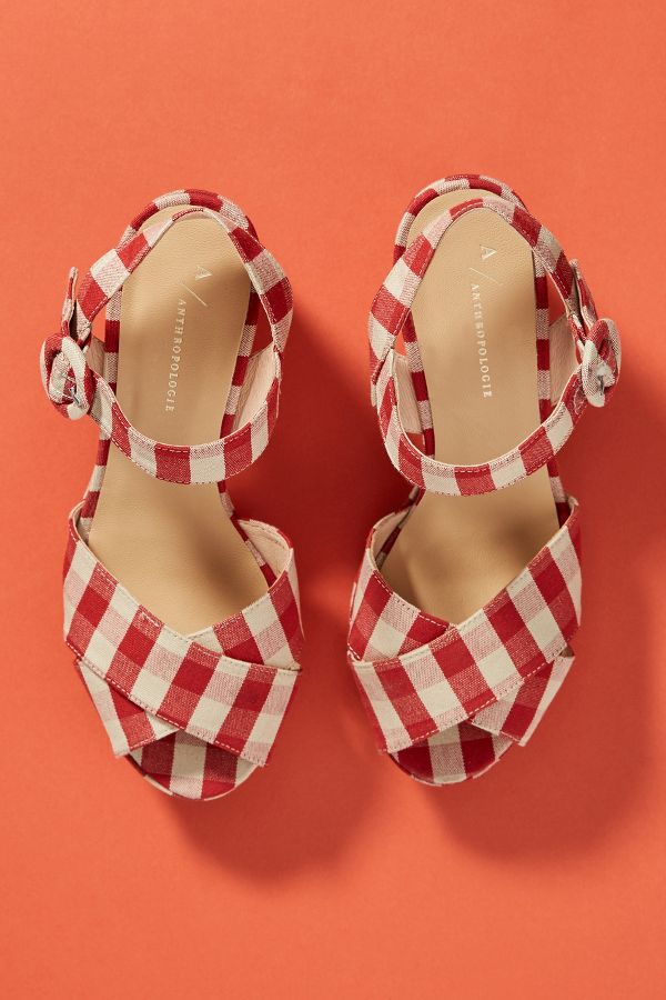 Anthropologie Gingham Platform Sandals | Anthropologie