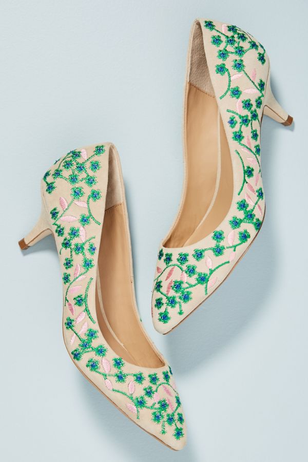 Anthropologie Floral Vine Kitten Heels | Anthropologie