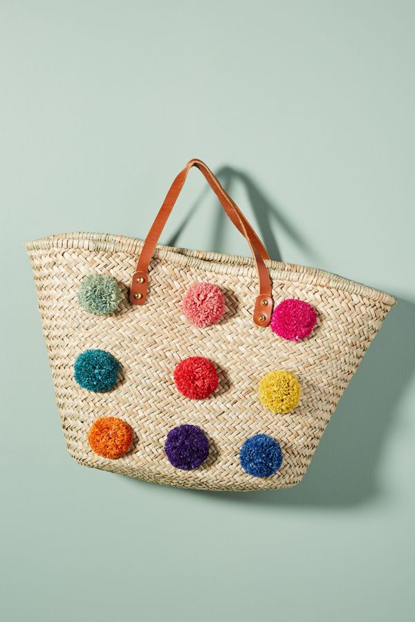 Pom Straw Tote Bag 