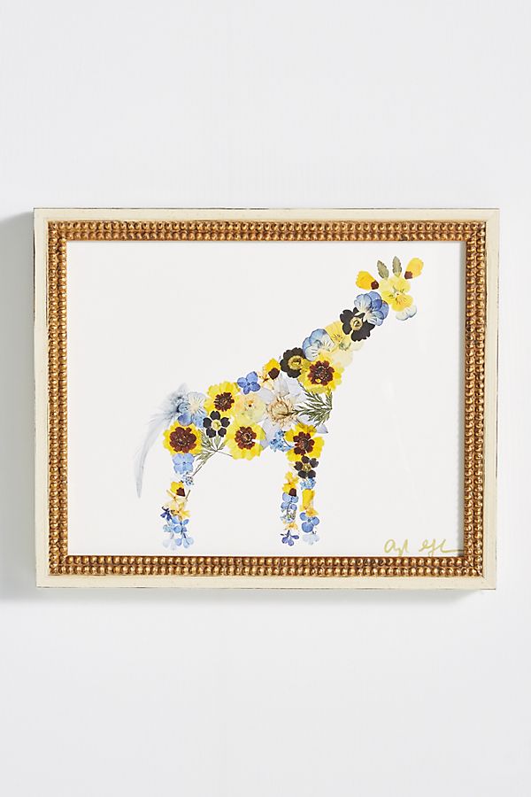 Slide View: 1: Pressed Flower Giraffe Wall Art