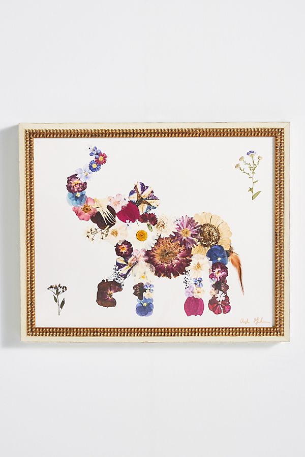 Slide View: 1: Pressed Flower Elephant Wall Art