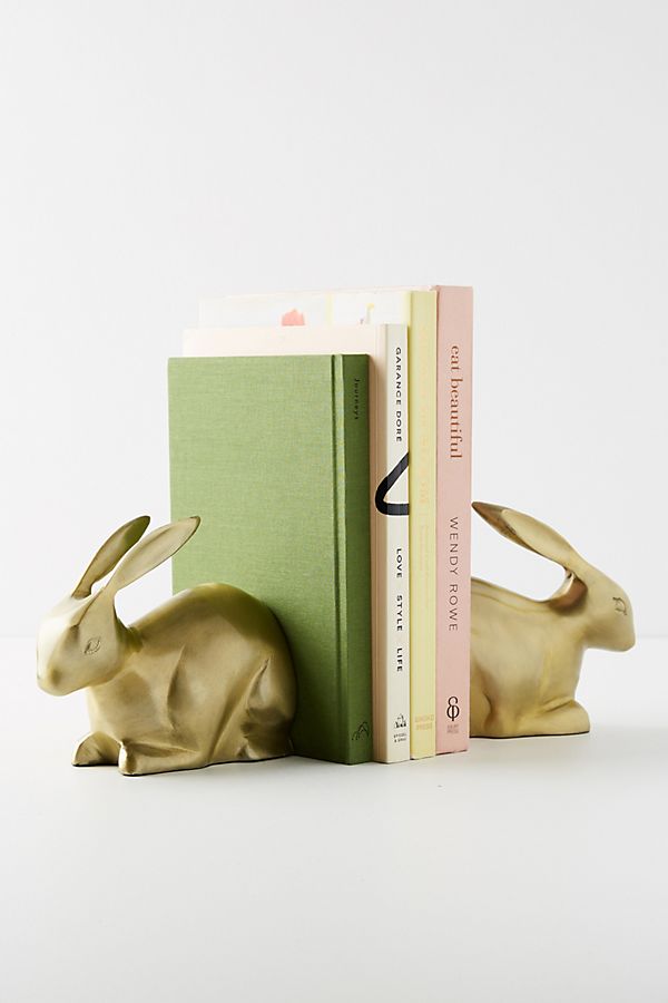Slide View: 2: Gilded Bunny Bookends