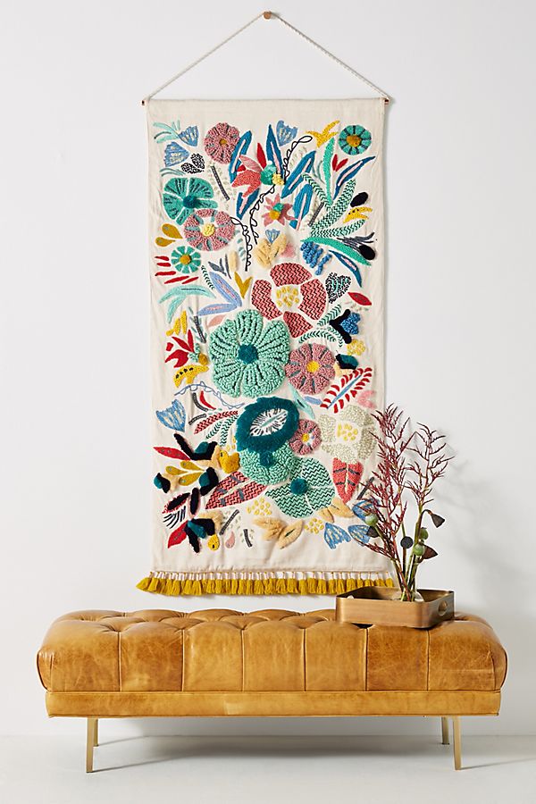 Slide View: 1: Embroidered Cleo Wall Hanging