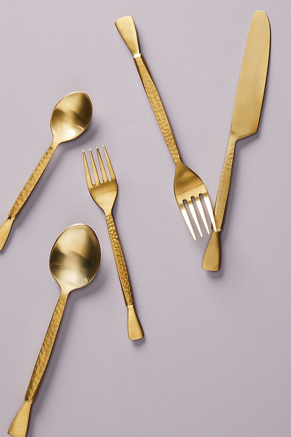 Slide View: 1: Hammered Golden Flatware