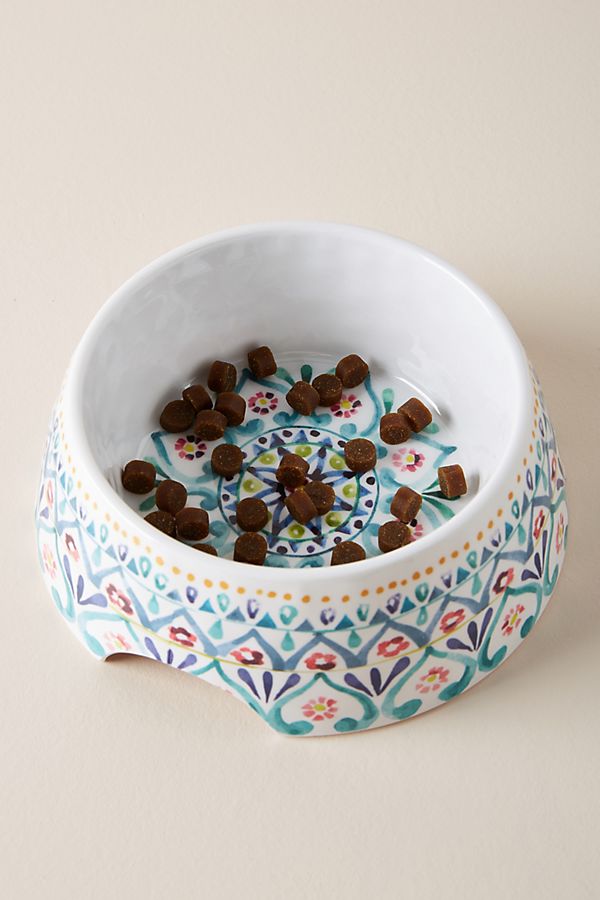 Slide View: 1: Floral Dog Food Bowl