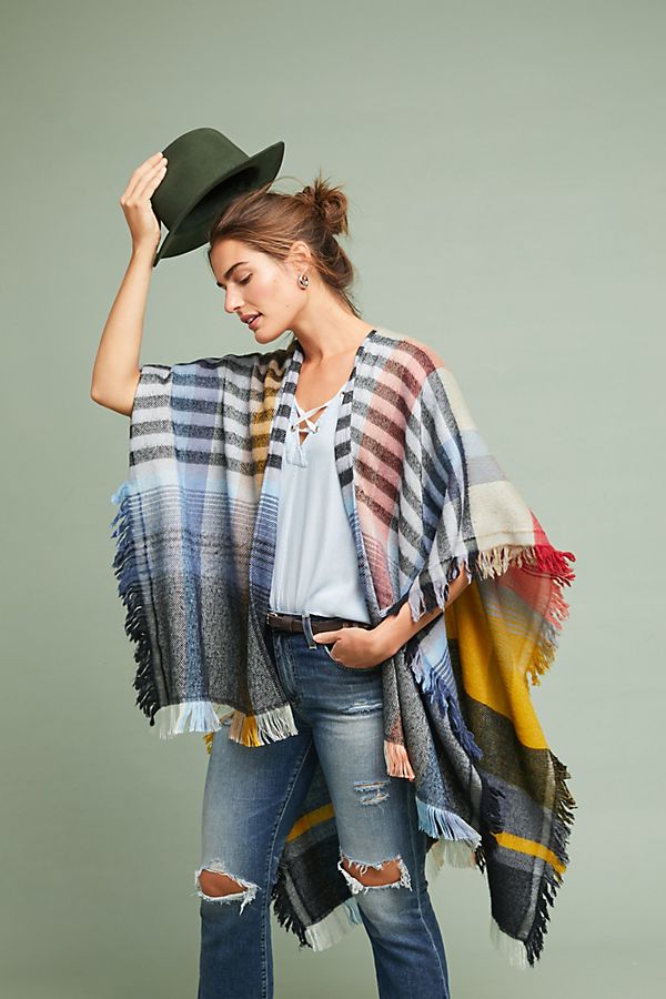 Slide View: 1: Ruana Plaid Wrap