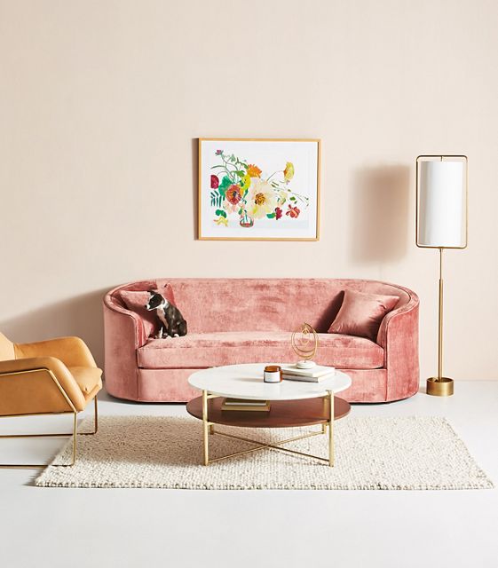Love this pink sofa | Anthropologie