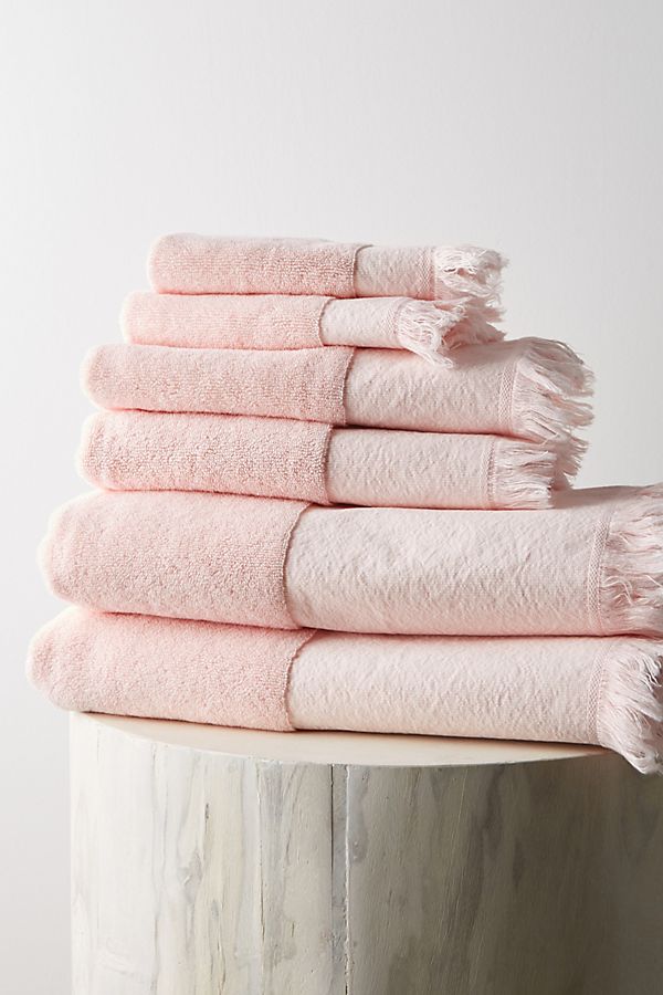 Slide View: 1: Blocked Border Bathroom Towels, Set of 6