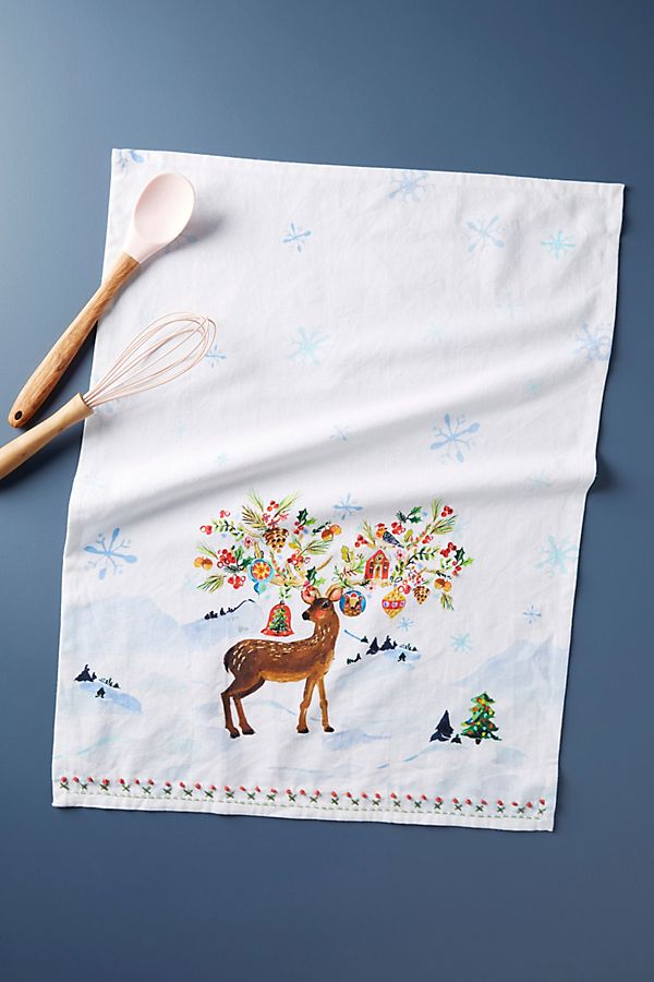 Slide View: 1: Decorated Deer Dish Towel